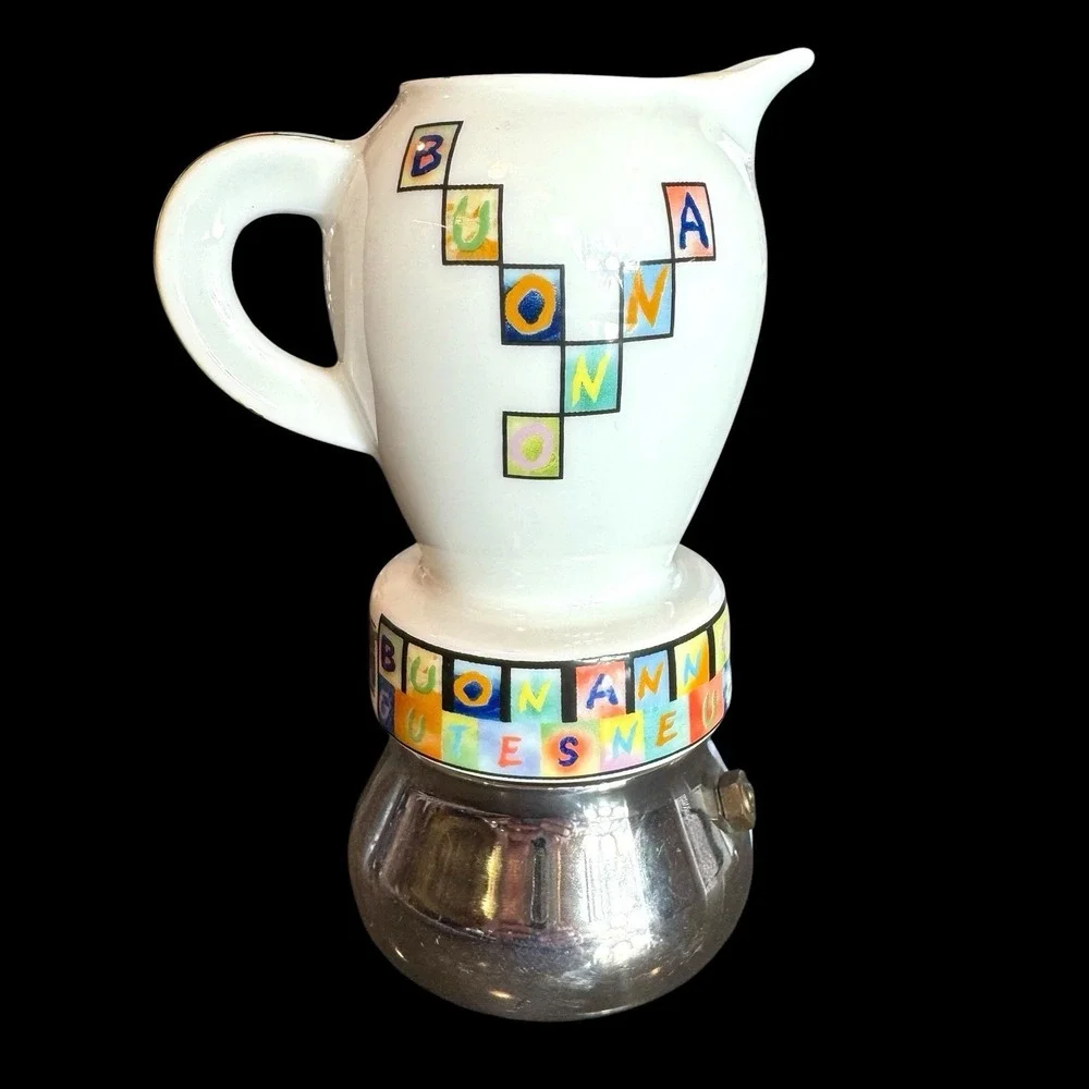 Vintage d'Ancap Espressina Porcelain Stovetop Espresso Maker Edizione Crossword